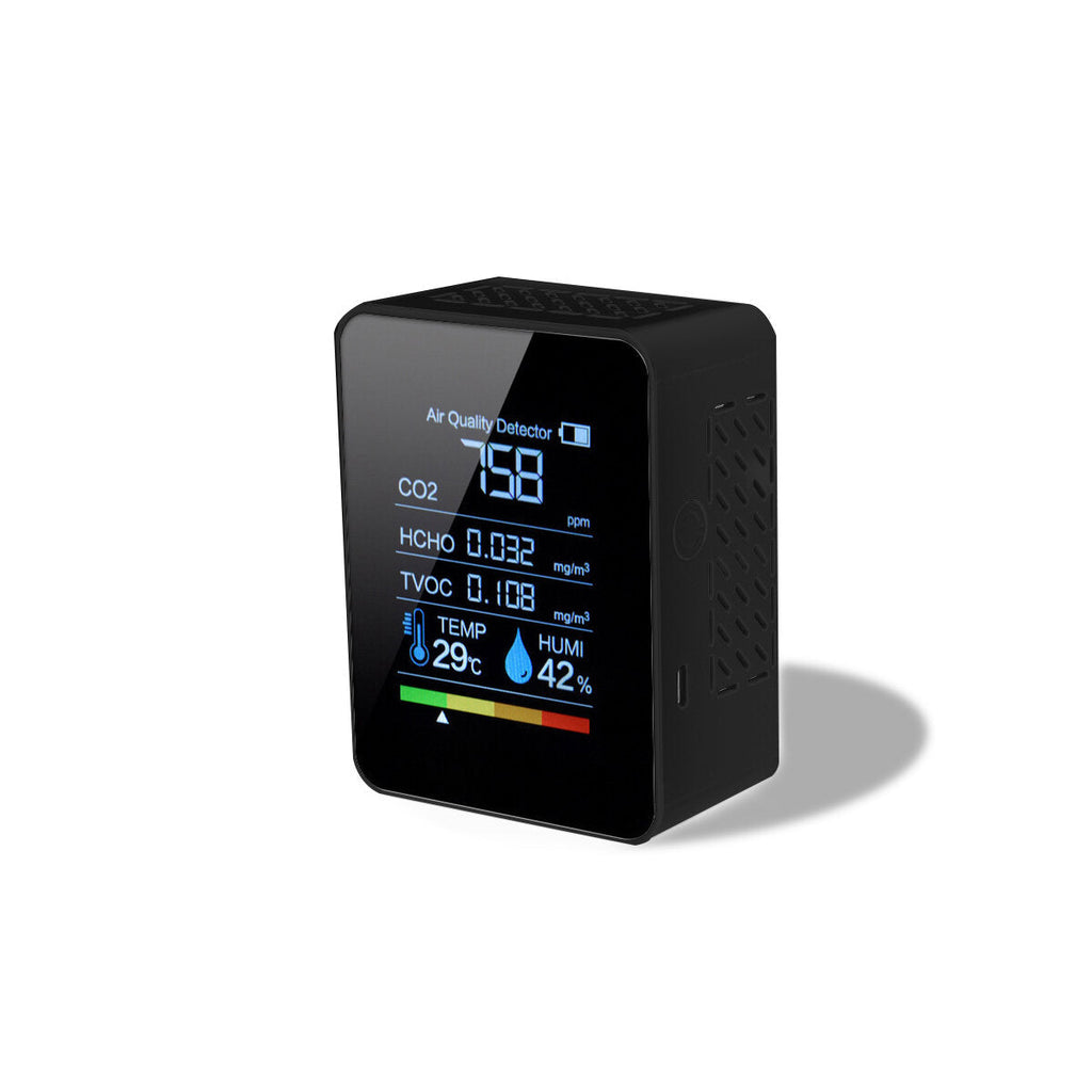 Temperature Humidity Detector LCD Digital Display Air Quality Monitor 5In1 HCHO TVOC CO2