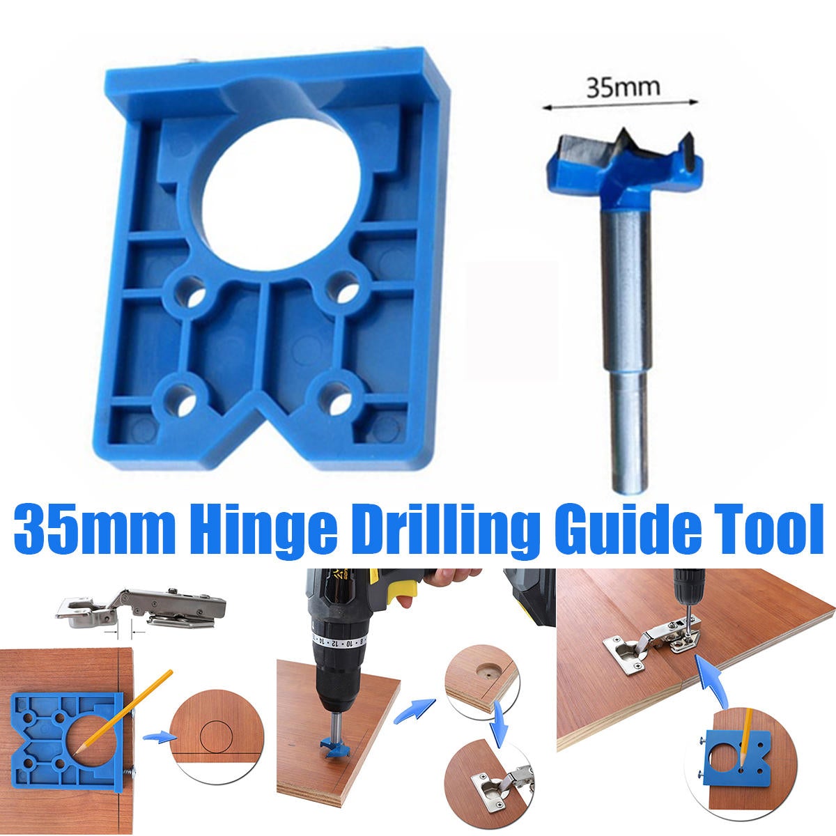 35mm Drilling Door Locator with or without Drill Concealed Hinge Hole Boring Jig Guide Woodworking Tool