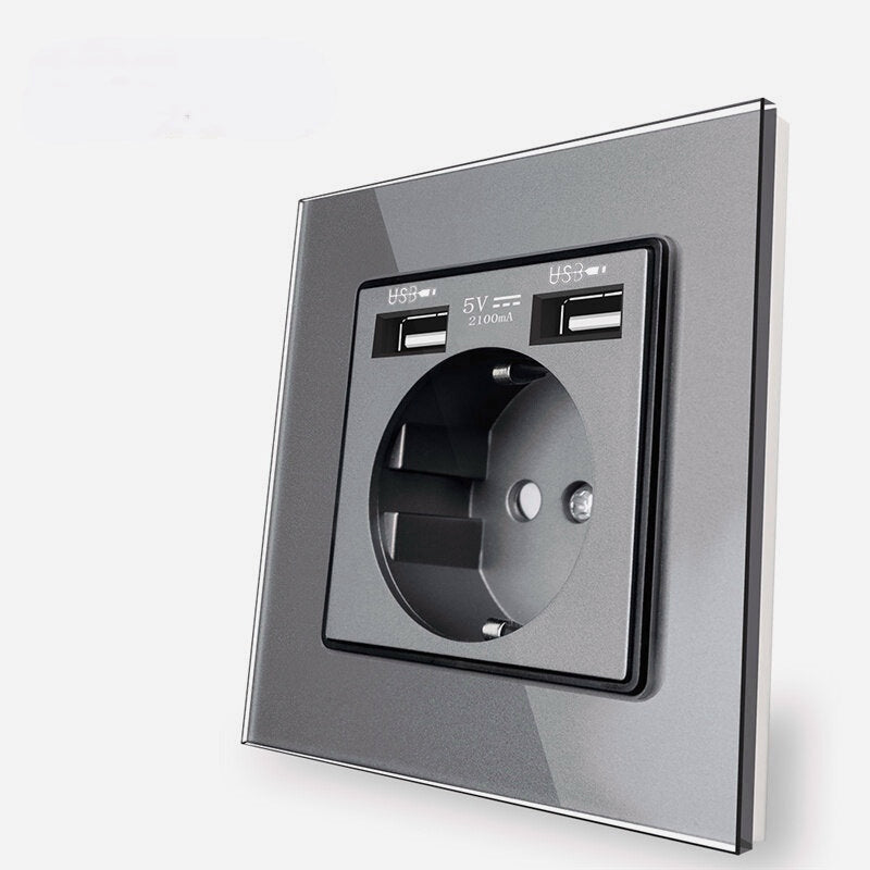 Wall Embedded Double USB Household Wall Power Outlet 110V-250V 16A