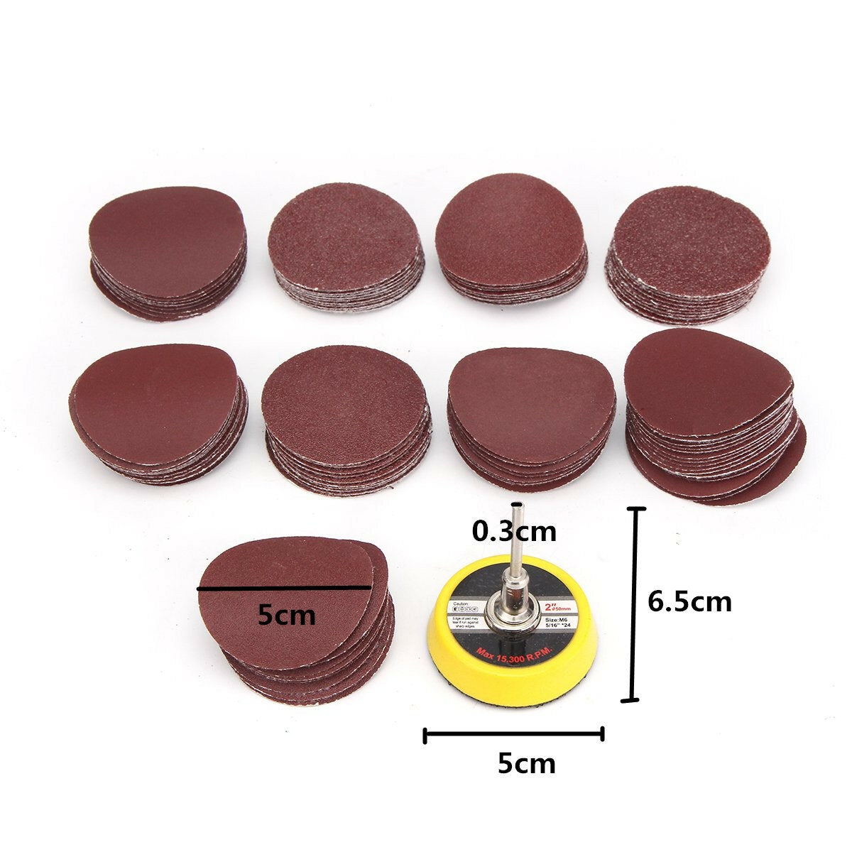 50mm Sanding Disc with 100pcs 60-2000 Grit Round Sandpaper for Polishing