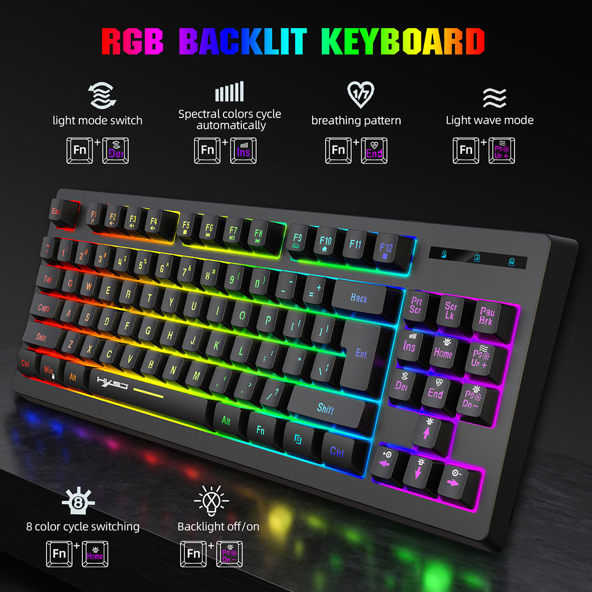 2.4G Wireless Keyboard 87 Keys Multimedia Function RGB Backlit Rechargeable Keyboard for Computer Laptop Home Office