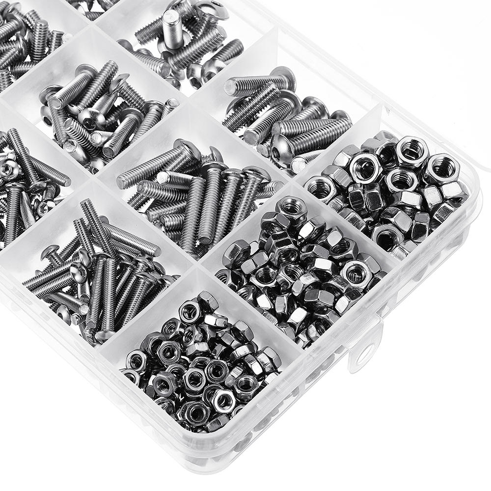515Pcs M3/M4/M5 Stainless Steel Hex Socket Button Round Head Cap Screw Assortment Set