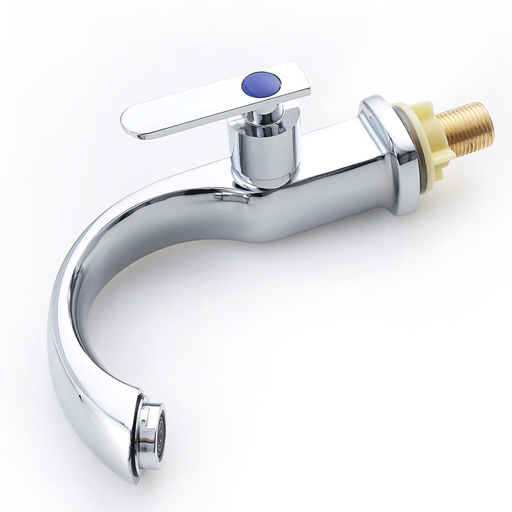 Bathroom Basin Sink Faucet Moon Curved Single Cold Tap Handle Electroplate Chrome Finish Deck Mount