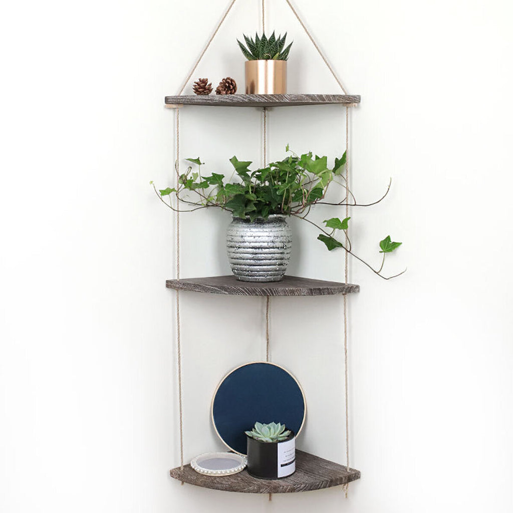 3-Tier Wall-mounted Floating Hanging Rack Corner Shelf Organizer Decor
