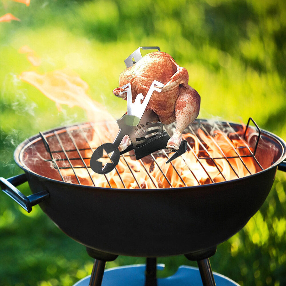 Portable Chicken Roaster Rack Barbecue Grill Oven Chicken Duck Holder Motorcycle Shape BBQ Stainless Steel Rack Tool