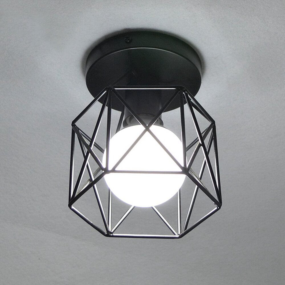 Vintage Wall Lamp Metal&Wood Frame Flush Ceiling Light Fixture