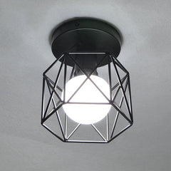 Vintage Wall Lamp Metal&Wood Frame Flush Ceiling Light Fixture