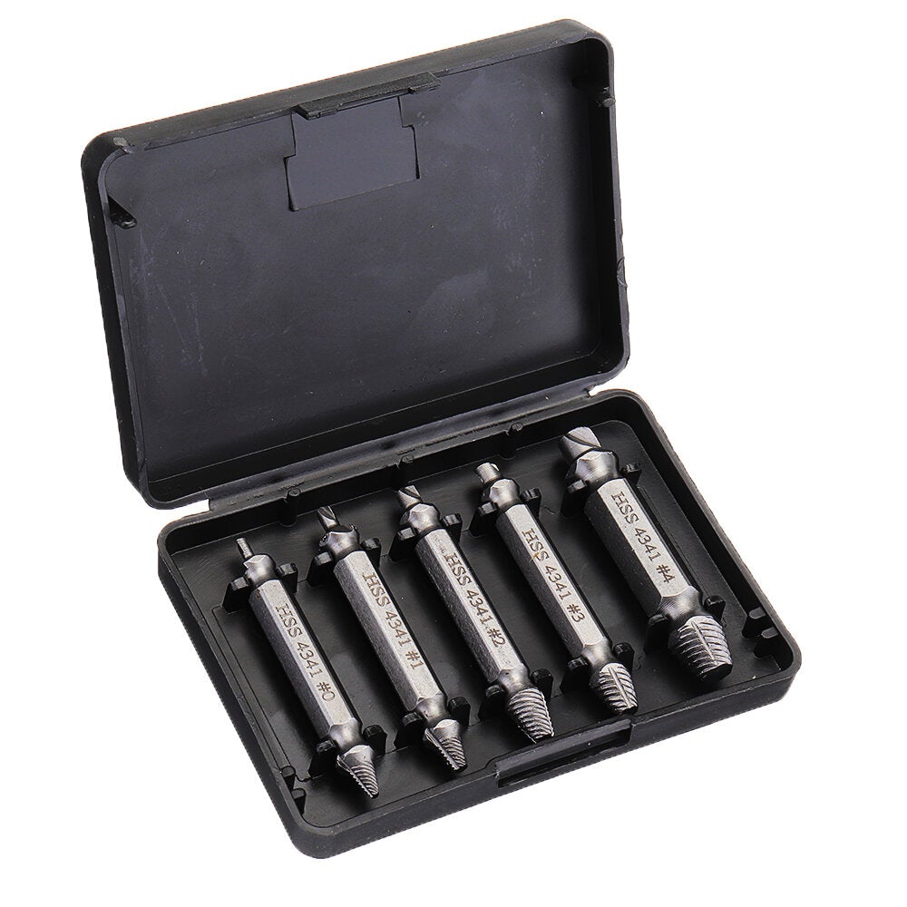 5pcs HSS Damaged Screw Extractor Drill Bits Guide Set Broken Easy out Bolt Screw Remover Tool