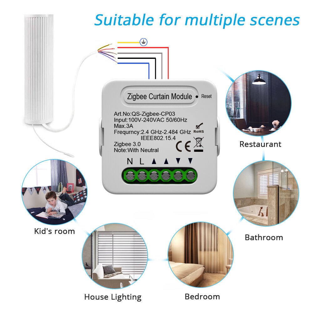 Smart Home Curtain Switch Module APP Remote Control Timer 240V Switch On-off Device Works with Alexa Google Home