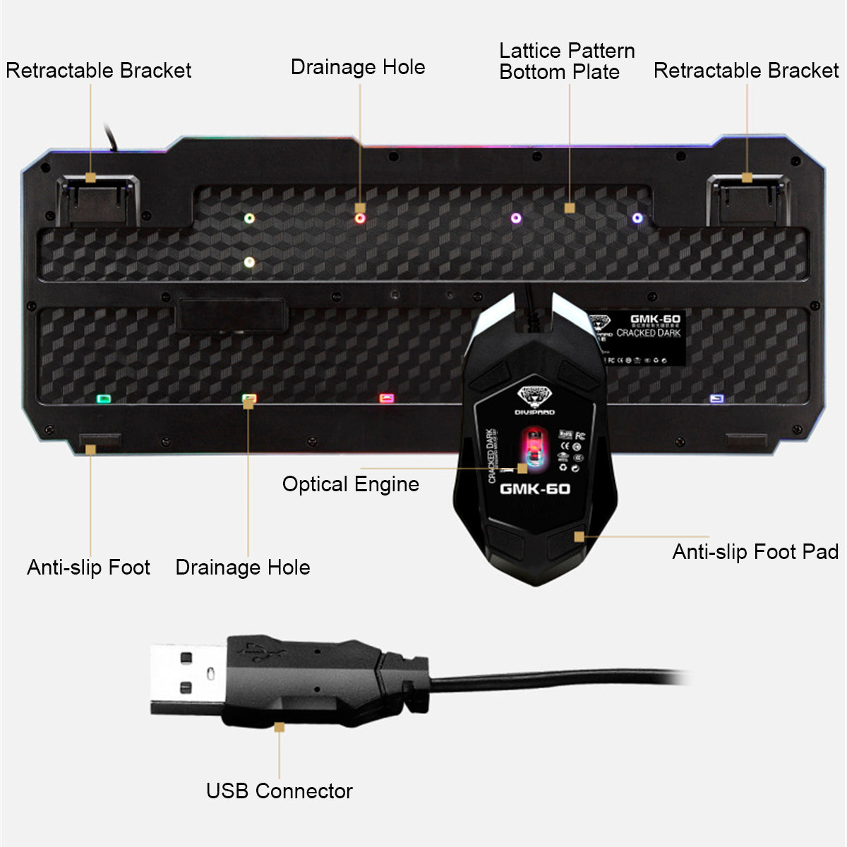 104 Keys Wired Keyboard & Mouse Set 4D RGB Backlight Gaming Keyboard 1600DPI Ergonomic Mouse