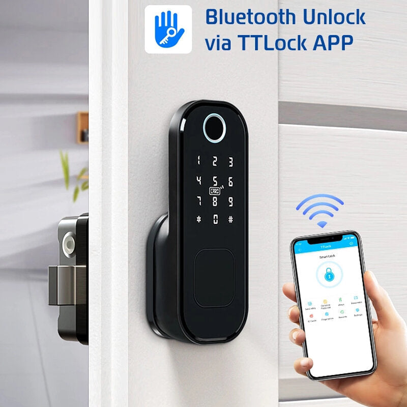 Fingerprint Door Lock Bluetooth Passcode Rfid Card Keyless Waterproof Electronic Lock Work with TT Lock APP