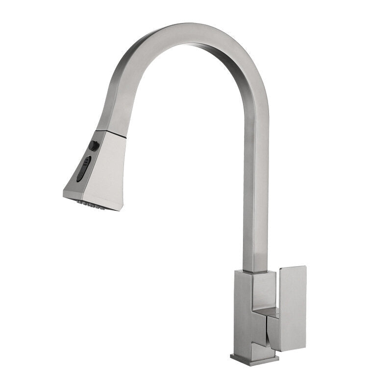 Kitchen Sink Hot And Cold Faucet Single Handle Brushed Nickel Stainless Steel Gooseneck Wash basin Tap With Pull Down Sprayer