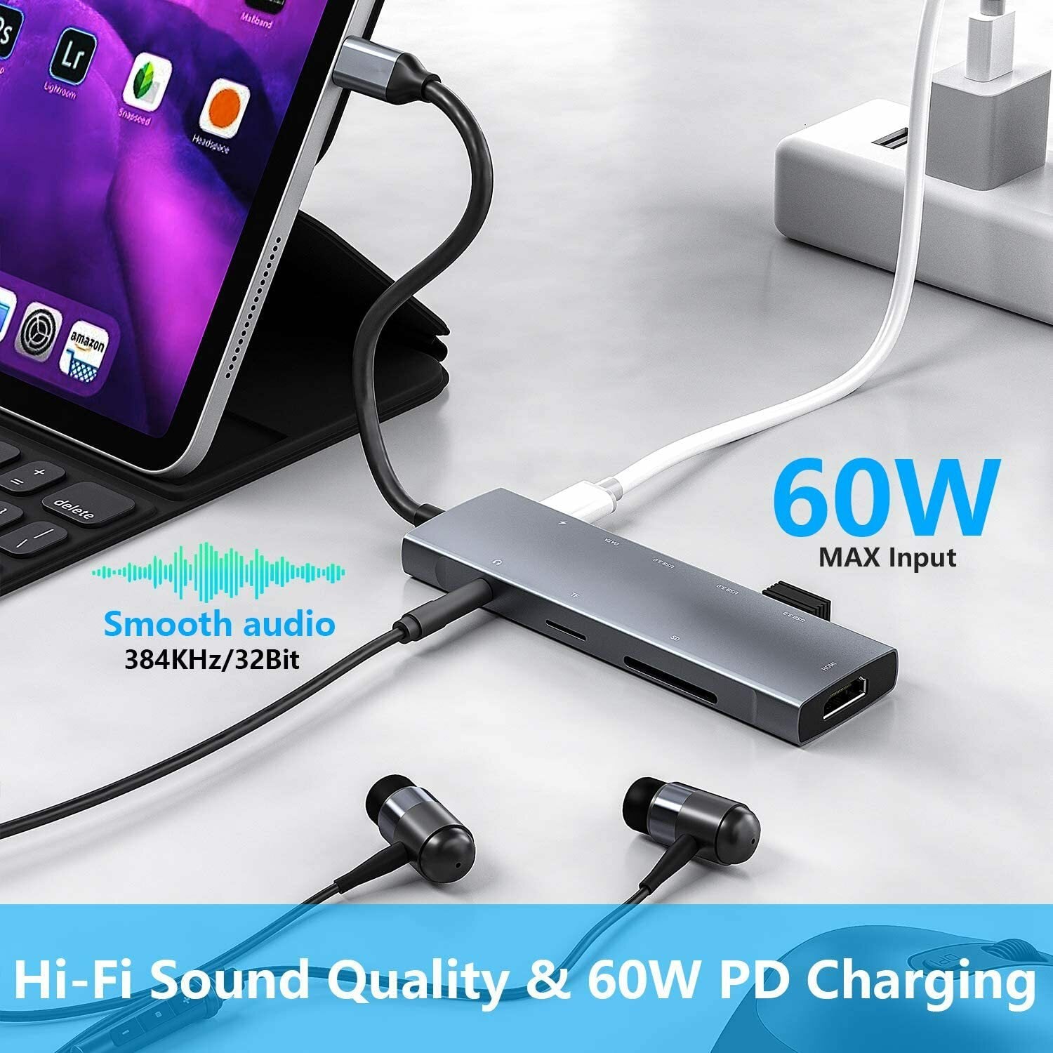 9-in-1 Power Delivery Docking Station Adapter 60W USB-C PD3.0 With 4K 30Hz HD Display Data Transfer Port 3.5mm Audio Jack USB 3.0/2.0 Card Readers