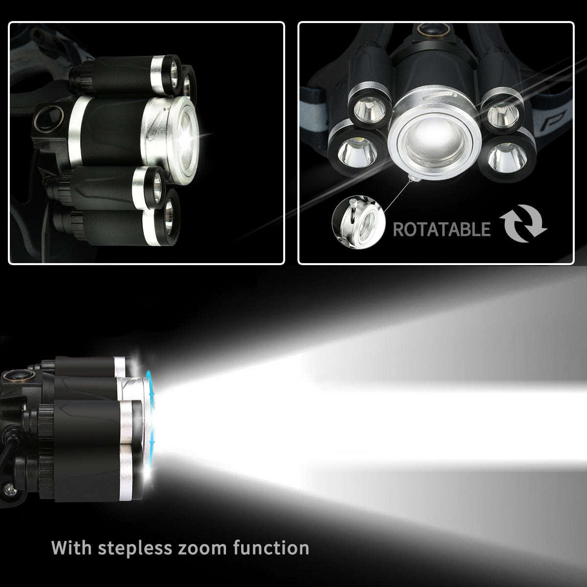 1000LM 5 LED Headlight 5 Modes Adjustable Flashlight IPX6 Waterproof Rechargeable Work Lamp Outdoor Camping Cycling