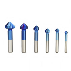 6Pcs 6.3-20.5mm 90 Degrees 3 Flutes Countersink Drill Bit Nano Blue Coated Chamfer Cutter HSS Chamfer Drill Bit Set