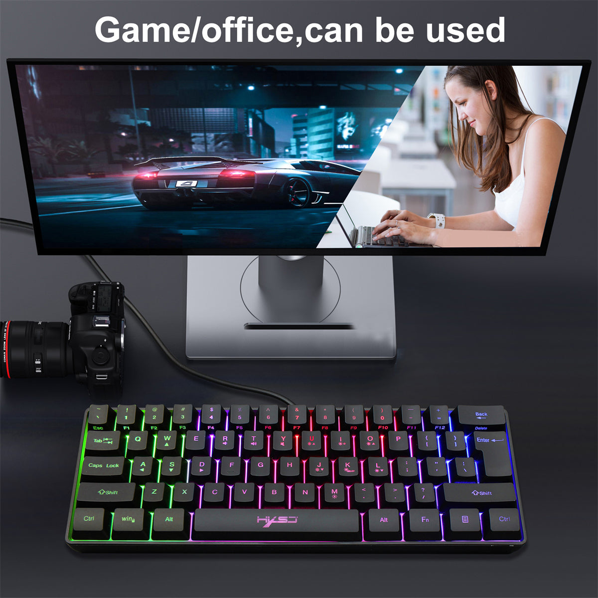 Wired Keyboard 61 Keys USB Wired RGB Backlit Gaming Keyboard for Office Gamers