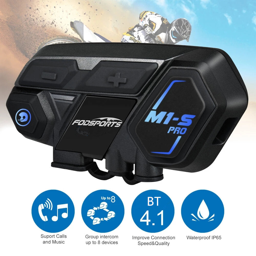 Single Fodsports -S Pro Motorcycle Helmet Intercom Bluetooth Helmet Headsets 8 Rider 2000M Group Interphone