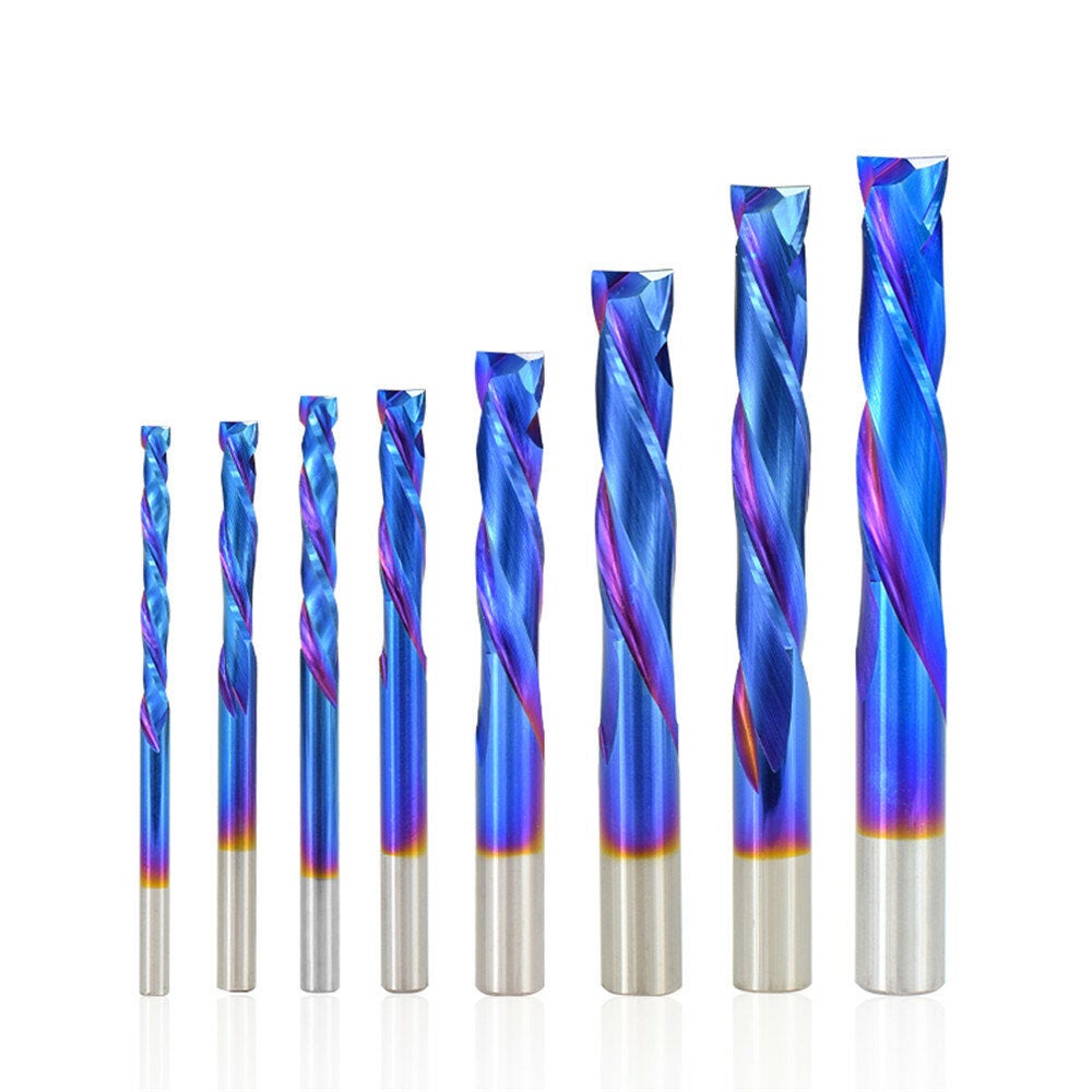 Carbide 2 Flute Up Down Milling Cutter 3.175mm Shank Blue Nano Coating CNC Router Bit 2 Flute End Mill