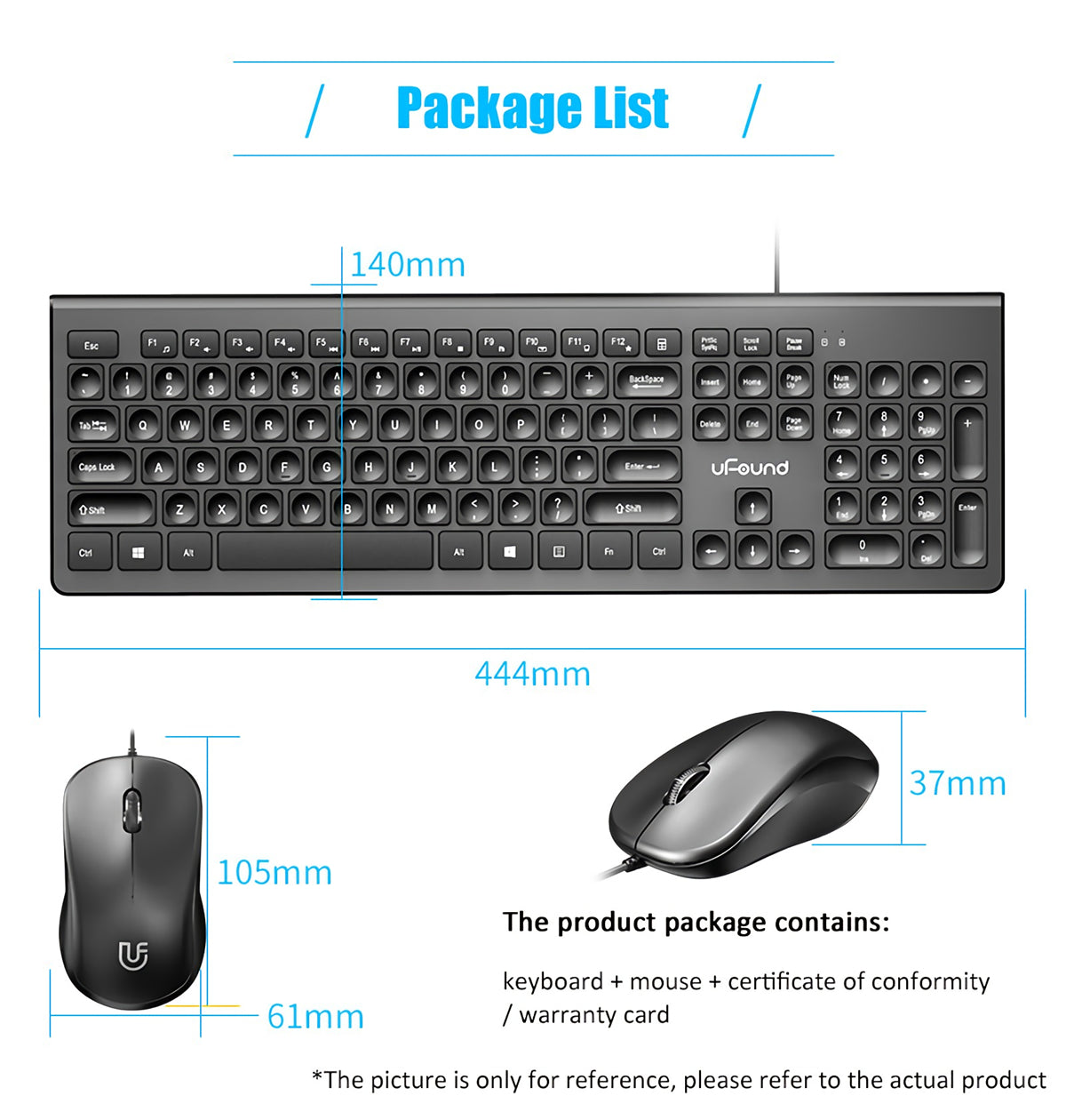 Wired Keyboard & Mouse Set 106 Keys Chocolate Square Keycap Silent Office Keyboard 1000DPI Ergonomic Mouse Kit for Mac Windows
