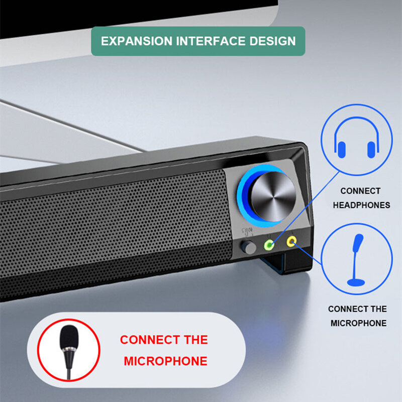 Bluetooth Soundbar TV Bar Computer 2.1 Channel Bass Subwoofer AUX Wired Wireless Bluetooth PC Home Theater System Speakers With Mic