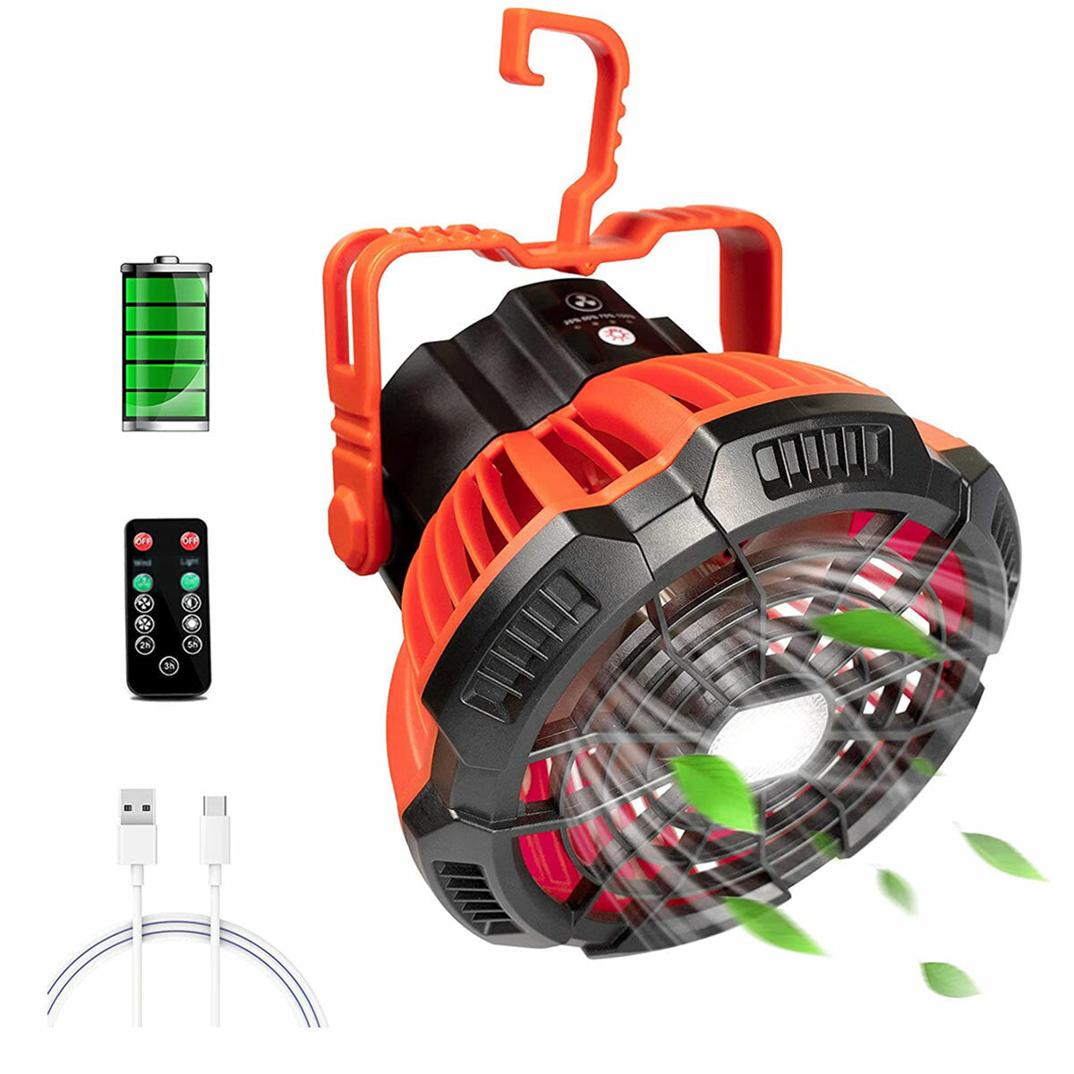 Portable Tent Fan LED Light Lamp with Remote USB Rechargeable Hanging Camping Lantern