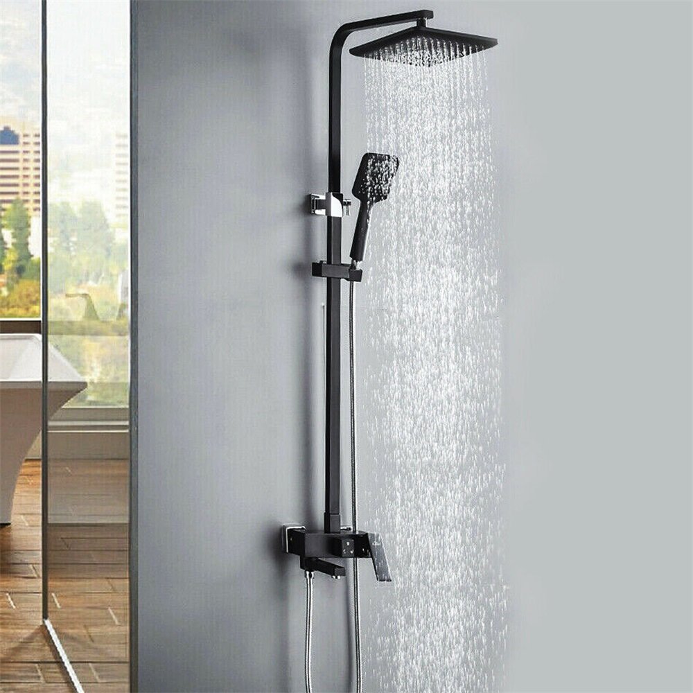 Black Shower System Thermostatic Faucet Column Handheld Set