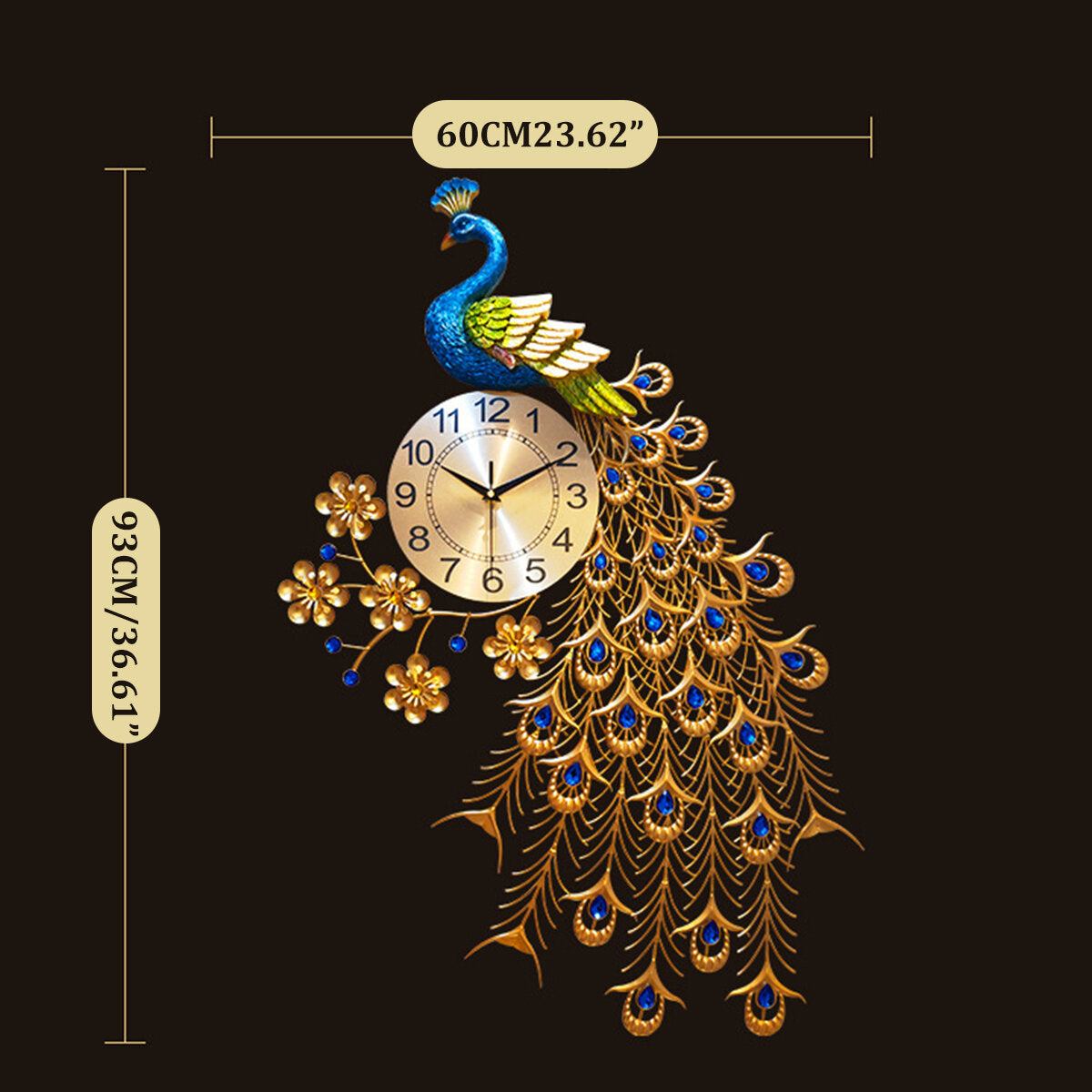 3D DIY Peacock Wall Clock Metal Modern Digital Home Office Bedroom Decoration