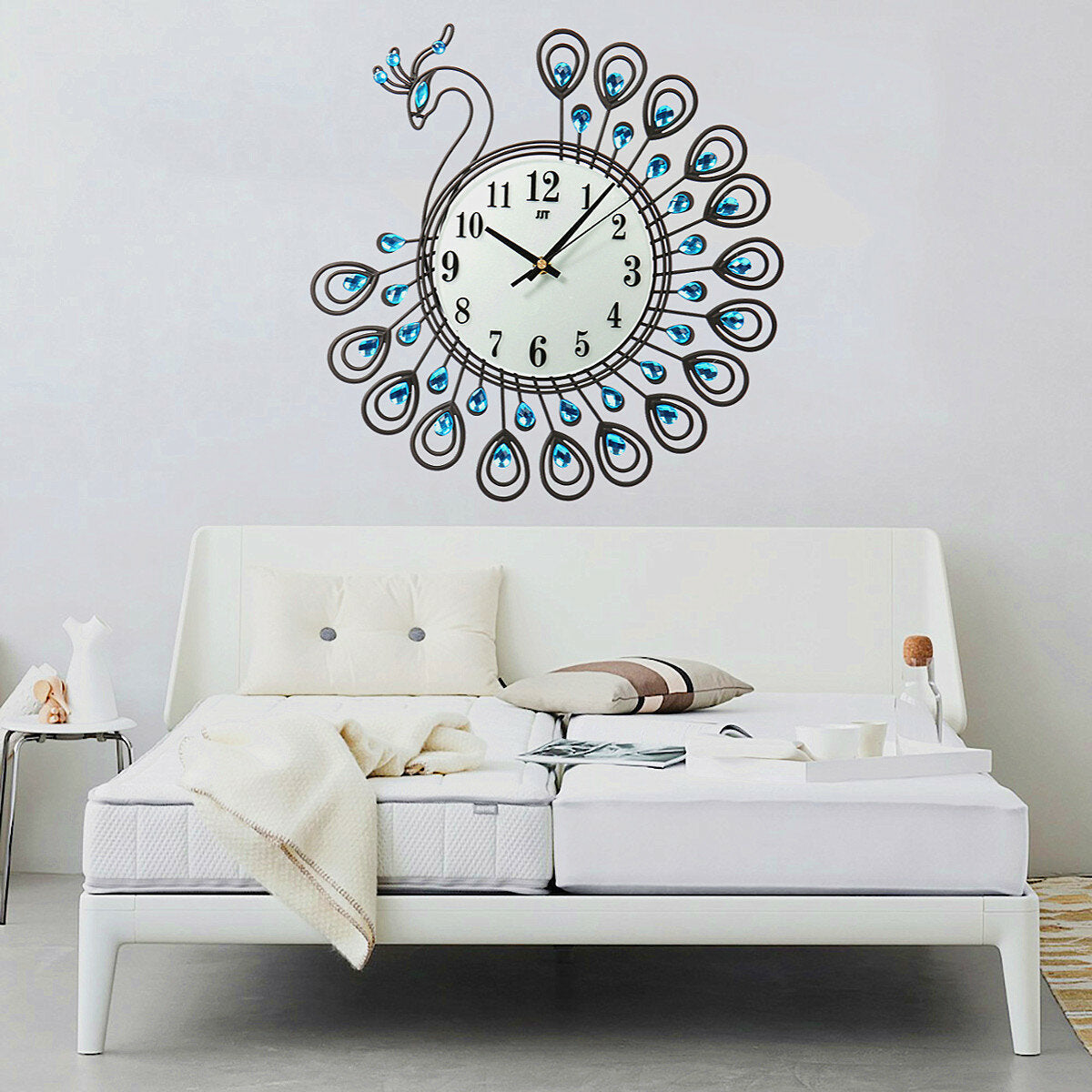 37cm European Style Peacock Shape Luxury Digital Metal Wall Clock