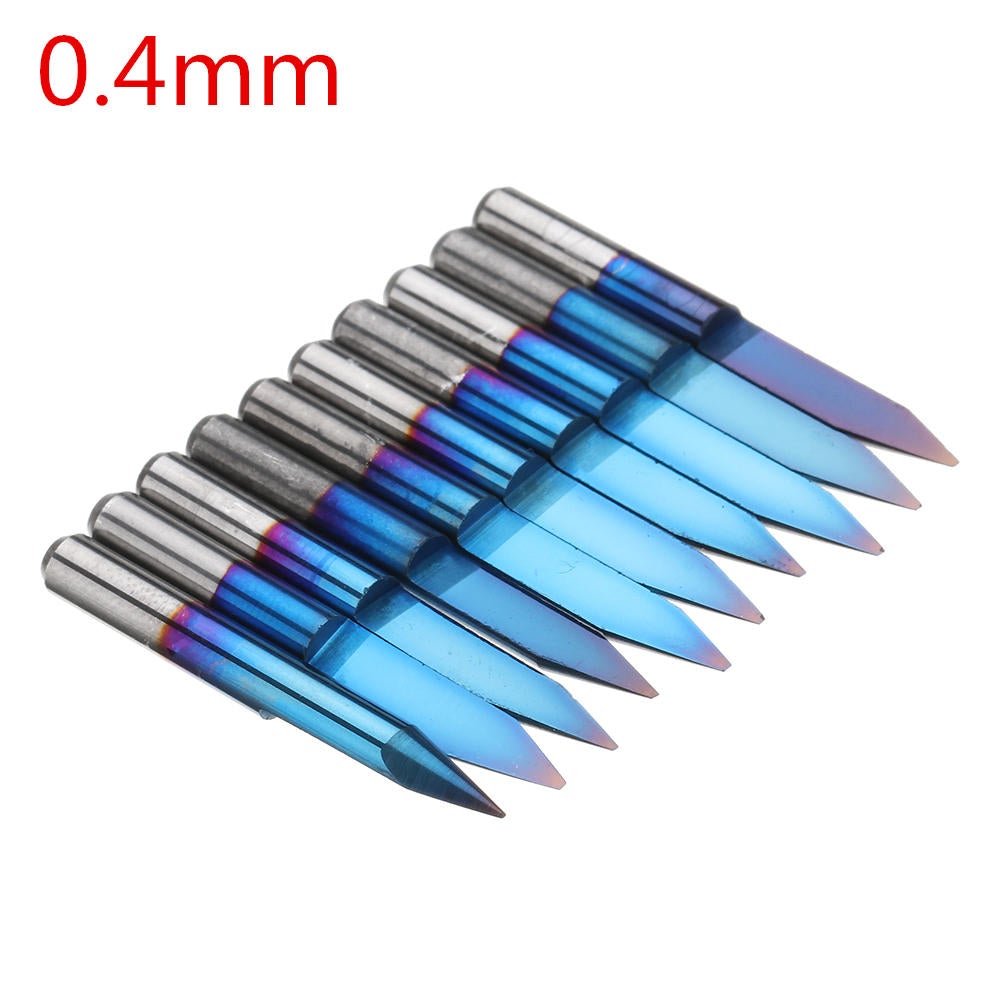 10pcs 0.1-1.5mm 30 Degree PCB Engraving Bit Blue Nano Coated Carbide CNC Flat Bottom Engraving Bit Router Tool