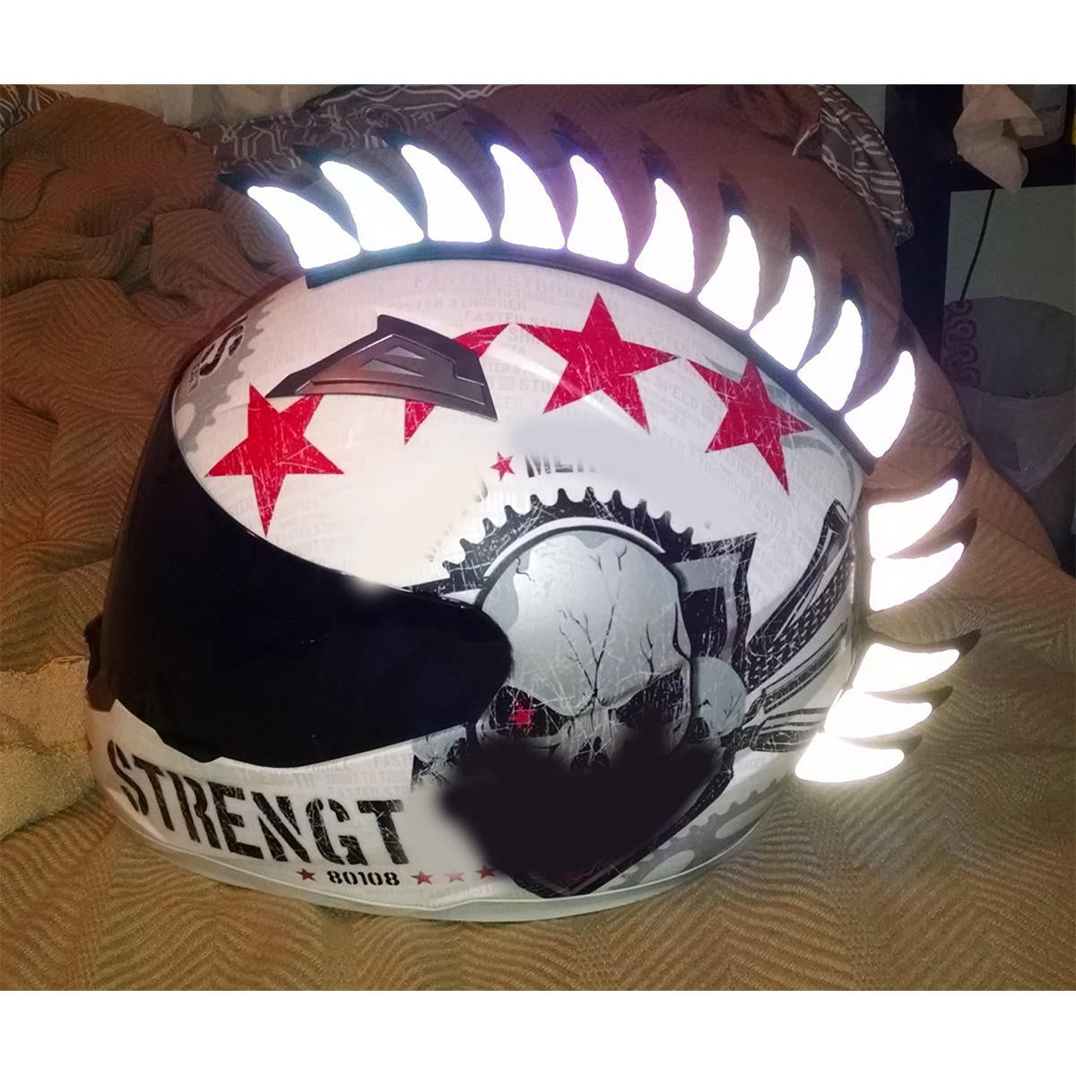 22 Blades Mohawk Warhawk Spikes Saw Reflective Sticker Decals For Rubber Helmet Motorcycle Bike