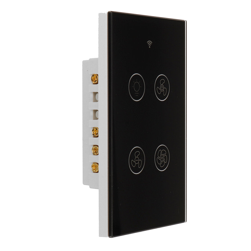 Black WiFi+RF US Smart Ceiling Fan Light Switch 2/3 Way Control Smart Life/Tuya APP RF Remote Speed Control Work with Alexa Google Home