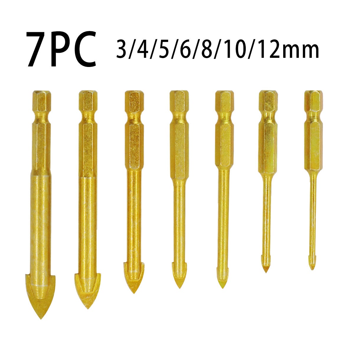 5/6/7Pcs Drill Bits 3-12mm Triangle Bit for Ceramic Wall Glass Concrete Hole Opener , Gold