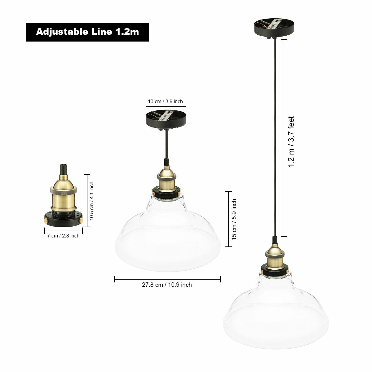 220V Vintage Industrial Pendant Light Horn-like Glass Shade Without Bulb