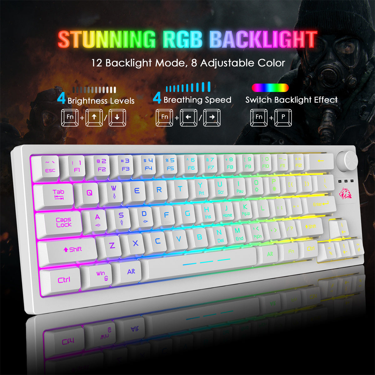 64-Keys Translucent RGB Gaming Wireless Keyboard with Adjustable Mouse Pad for PC Laptop Gamer