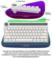 Wireless Mechanical Keyboard 62Keys Bluetooth 3.0 Dual Mode Built-in Battery Type-C Interface With Volume Botton for PC Laptop Smartphone Tablet
