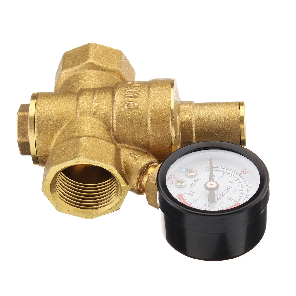 3/4" Adjustable Brass Water Pressure Regulator Reducer with Gauge Meter