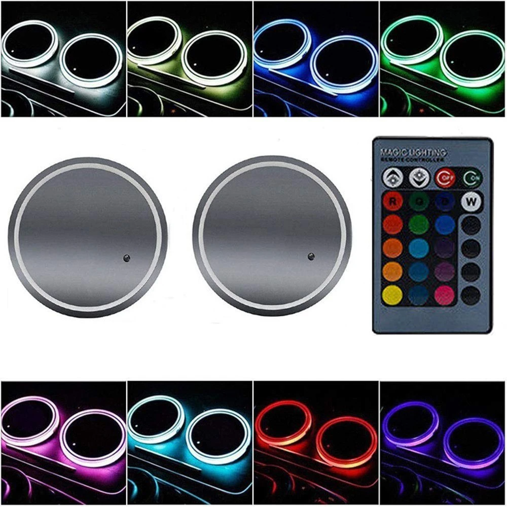 Auto Lighting Light-Emitting Diode Cup Mat Anti-Slip Multicolor Remote Control Solar Energy