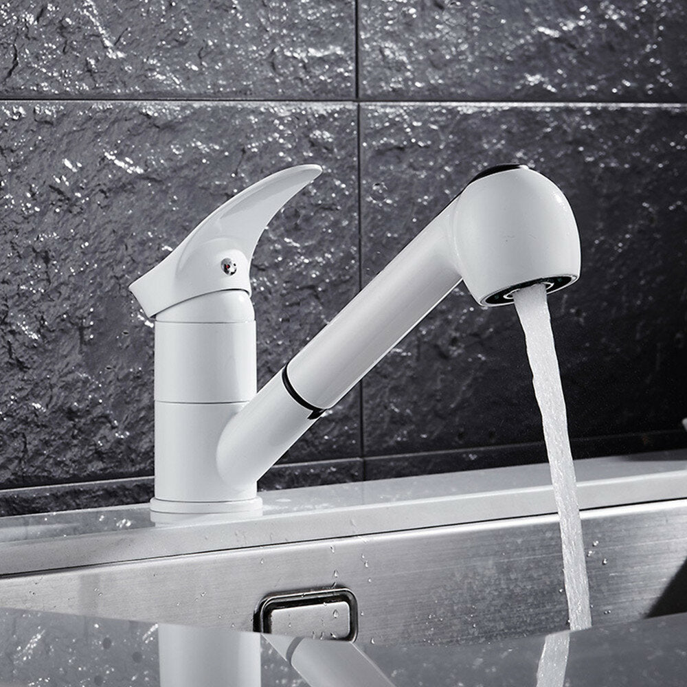 Pull Out Kitchen Faucet White Water-Saving Polished Basin Mixer Copper Hot and Cold Tap Vessel Vanity Sink