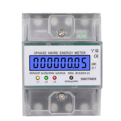 Electronic Watt Power Energy Meter 380V 80A 3 Phase 4 Wire Wattmeter kWh LCD Backlight Display With Transparent Cover