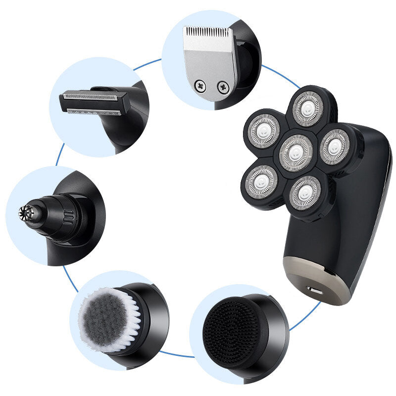 6 in 1 Electric Shaver Six Floating Heads Bald Head Shaver Grooming Kit IPX6 Waterproof