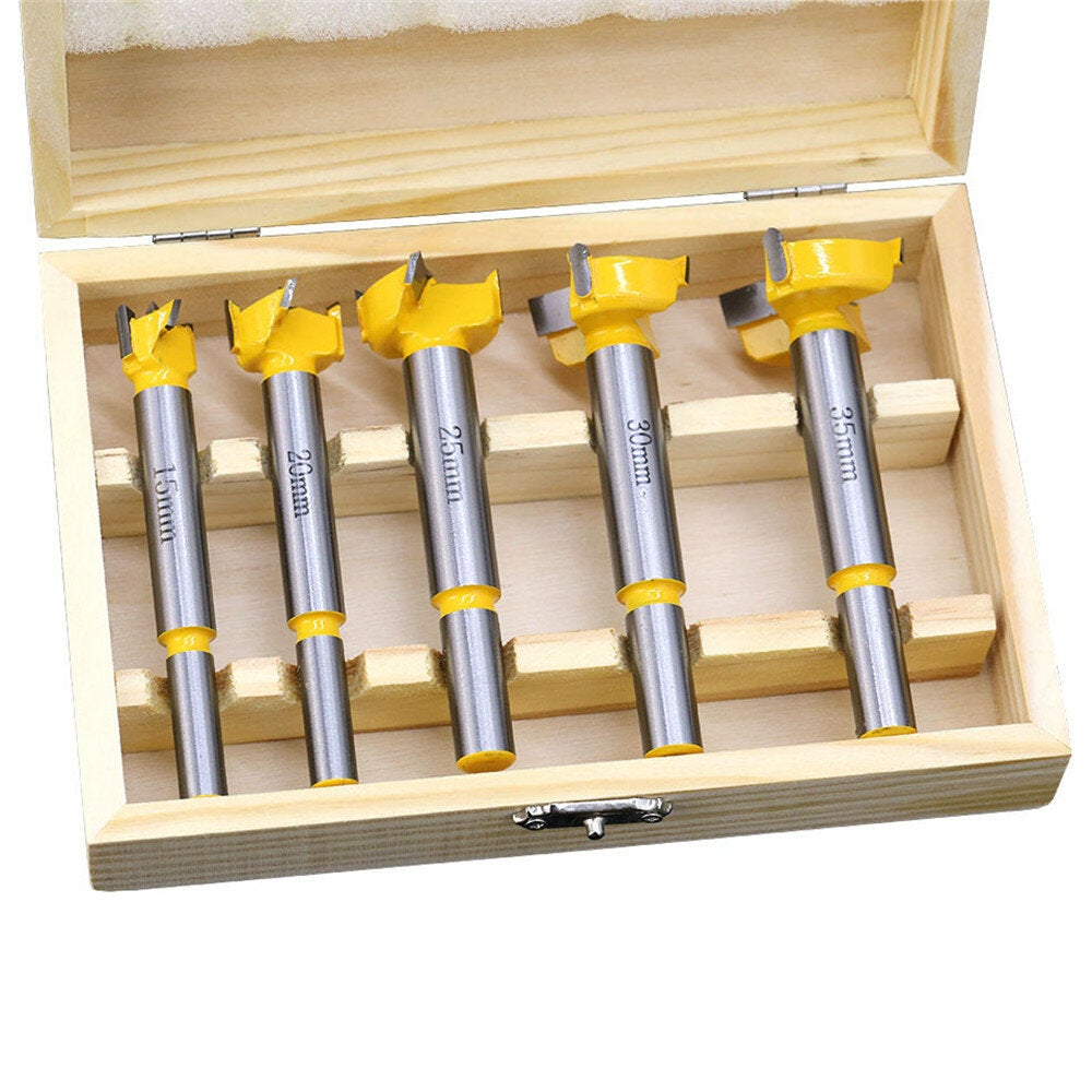 5pc Carbide Tip Forstner Hinge Boring Drill Bit Set for Carpentry Wood Window Hole Cutter Auger Wooden Drilling Dia 15 20 25 30 35mm