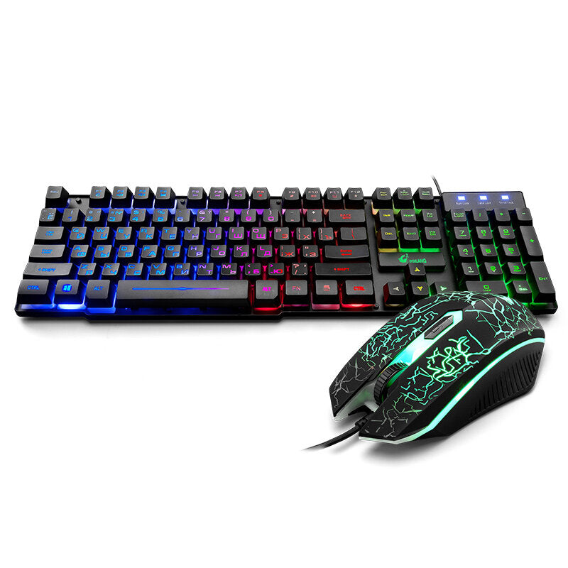 Keyboard & Mouse Combo 104 Keys Russian Version Wired Colorful Backlit Gaming Keyboard 2000DPI Optical Mouse Set with Mouse Pad