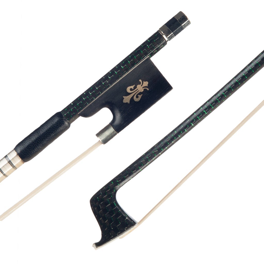 Master 4/4 Carbon Fiber Violin Bow Green Silk Braided Carbon Fiber Stick Cupronickel Mounted Ebony Frog Durable Use