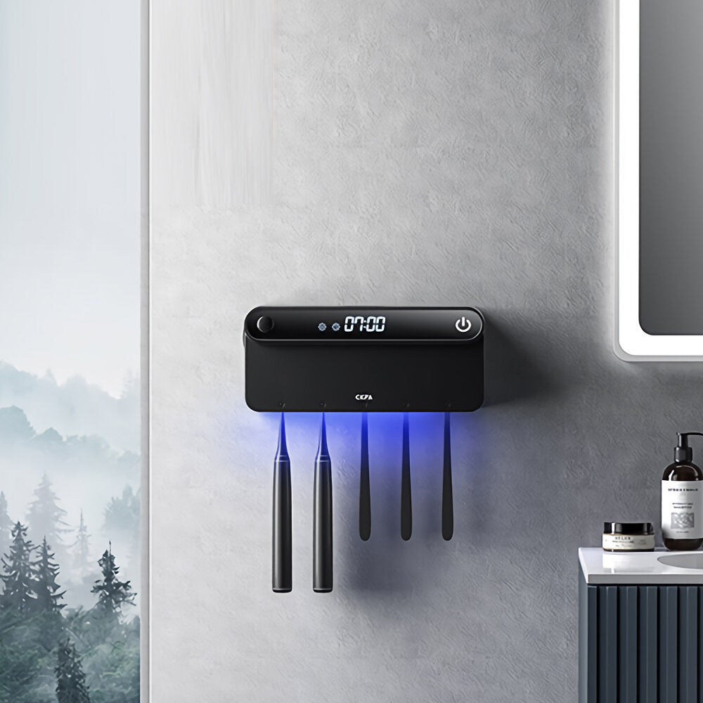 Intelligent Toothbrush Sterilizer Wall Mounted Timming UV Disinfection Toothbrush Disinfectant Holder With LED Displayed