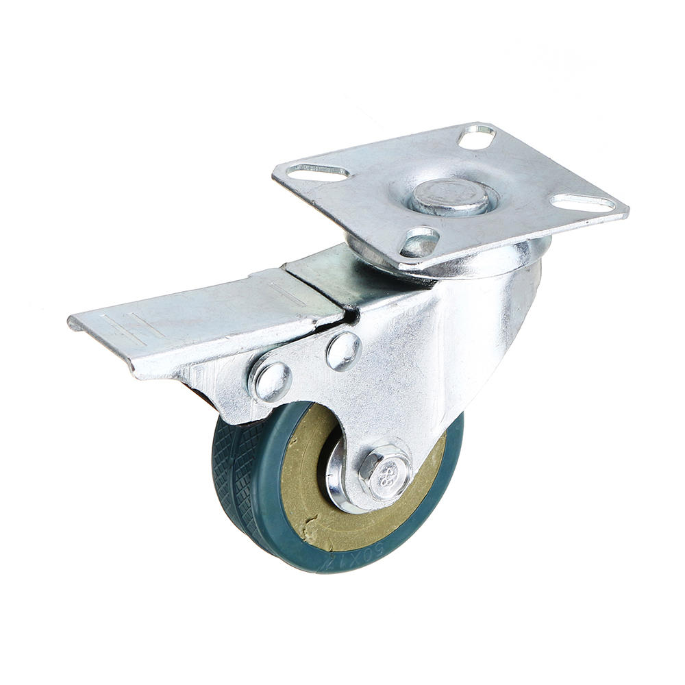 2 Inch Grey PVC Flat Plate Wheels with Brake Universal Mute Foot Wheels