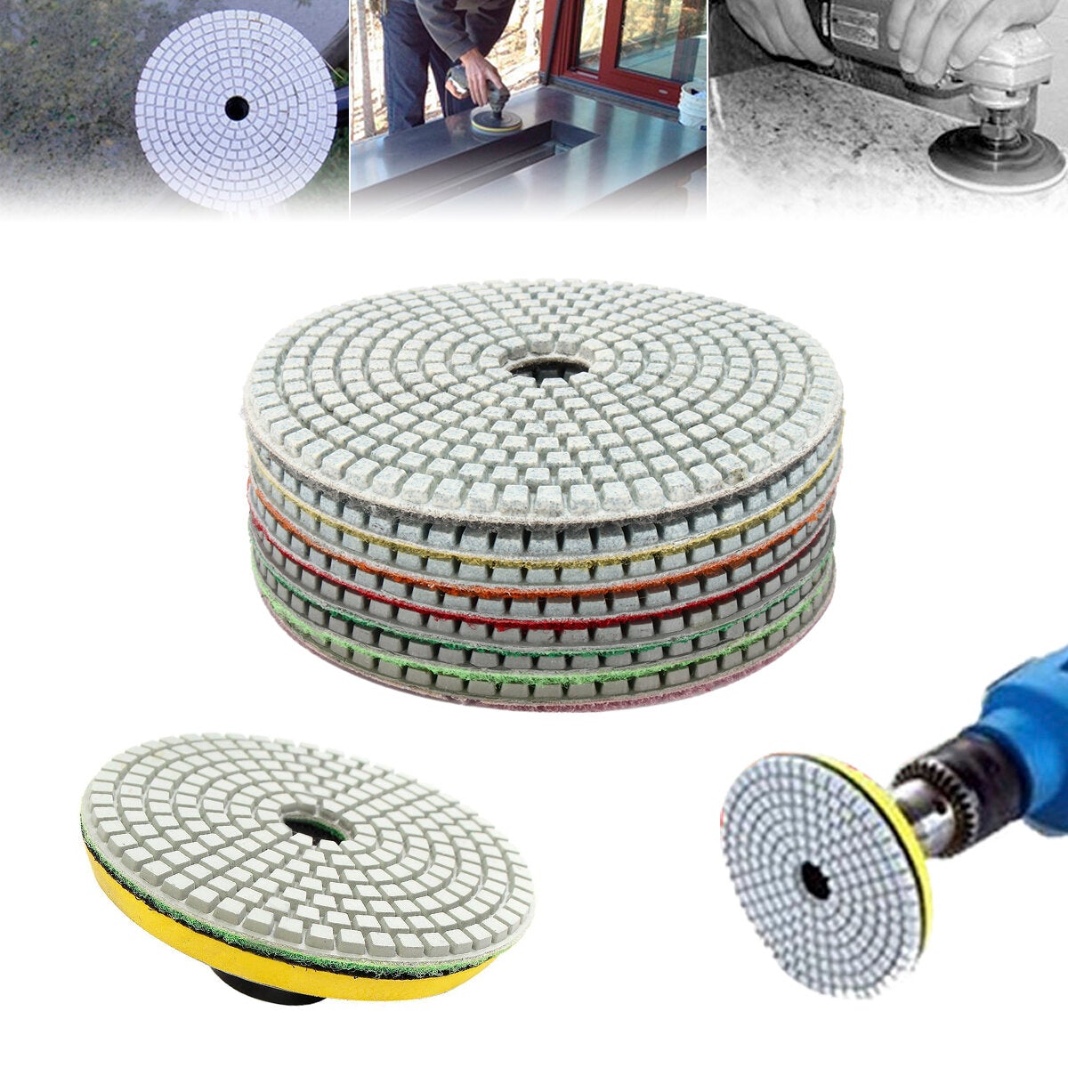 7pcs 5 Inch 50-3000 Grit Diamond Polishing Pad Sanding Disc for Marble Concrete Granite Glass