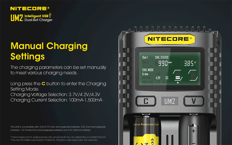 LCD Screen Display 5V/2A Lithium Battery Charger 2-Slots Smart Rapid Charger For NITECORE 18650 Battery 