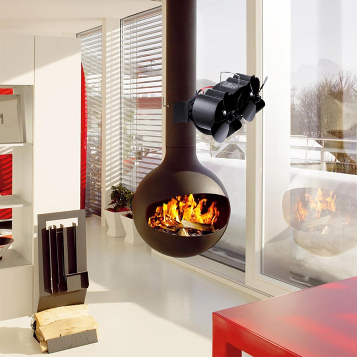 8.9inch 6 Blades Twin Stove Fan Silent Fireplace Fan 1450RPM Winter Warm Heater Powered Fan