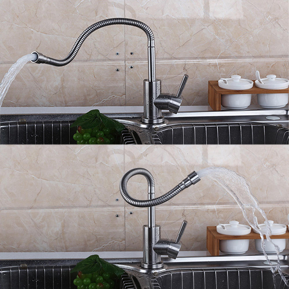 Stainless Steel Kitchen Sink Faucet Modern Chrome Basin Single Lever Tap