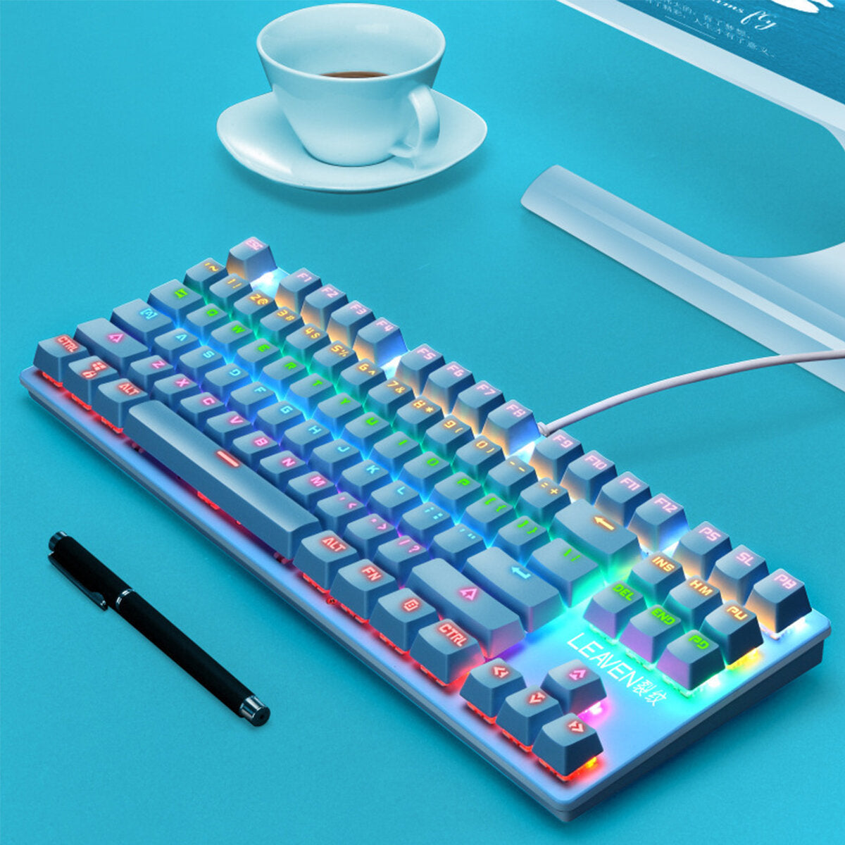 87 Keys Wired Mechanical Keyboard Blue Switch Waterproof 19 RGB Backlight Gaming Keyboard for Windows XP/7/8/10